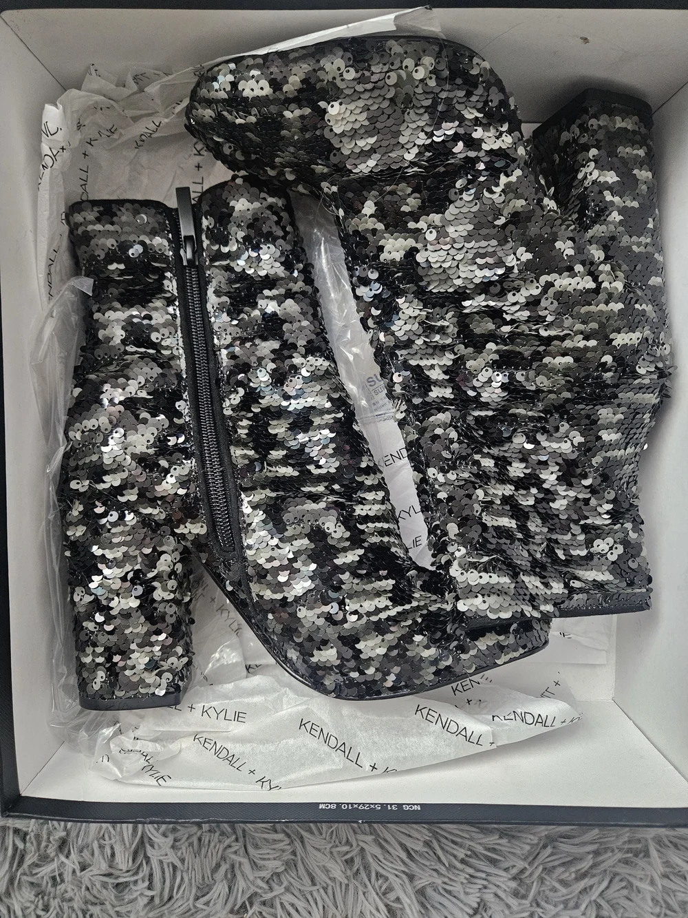 Kendall + Kylie Sequined Ankle Boots - Silver/Black
